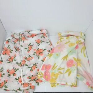 Lot Of 2 Floral Muslin Cotton Little Unicorn Cloud Island Swaddle Baby Blankets